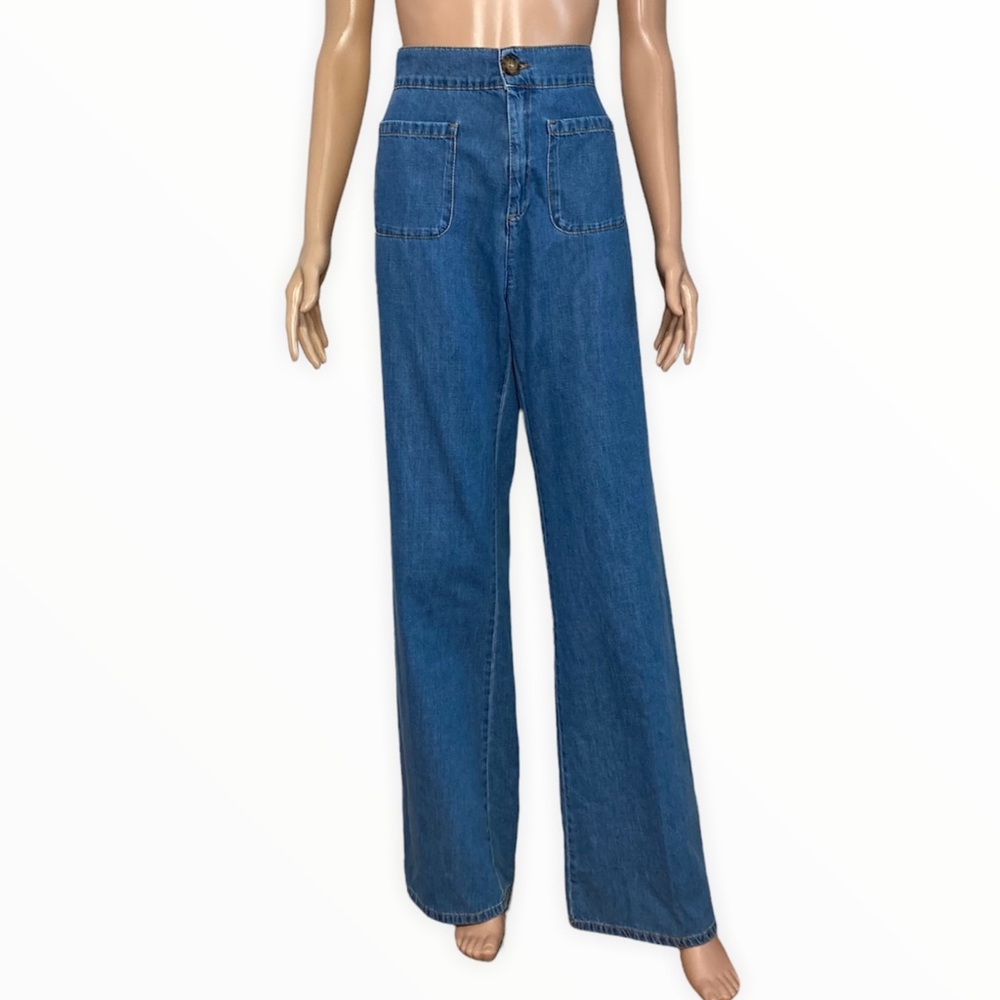 SEZANE High-Waist Light Wash Wide-Leg Lightweight Zip-Fly Flat Pockets Jeans 38